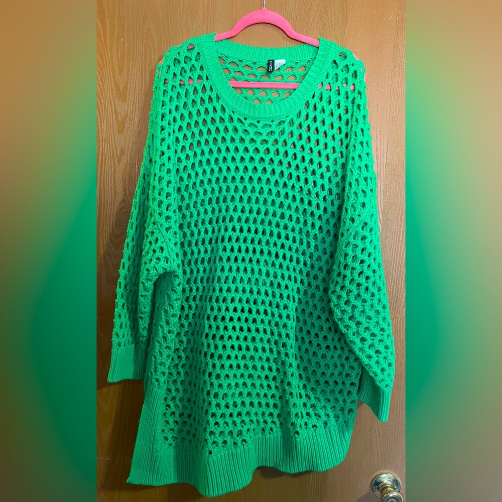 Long asymmetrical green crochet sweater H&M plus size 4X